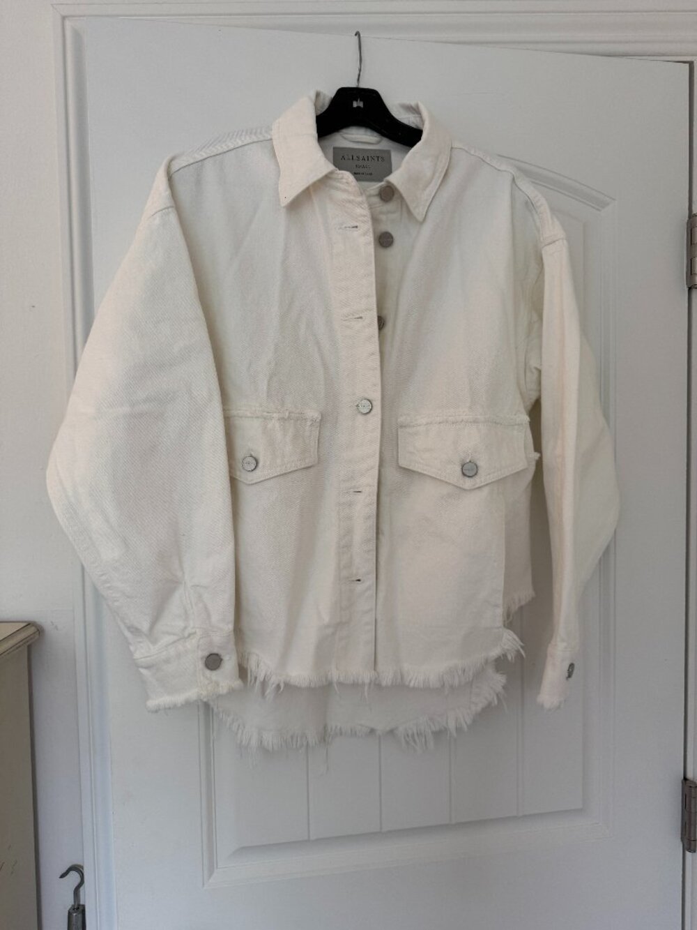 AllSaints Frayed Hem Denim Jacket in White